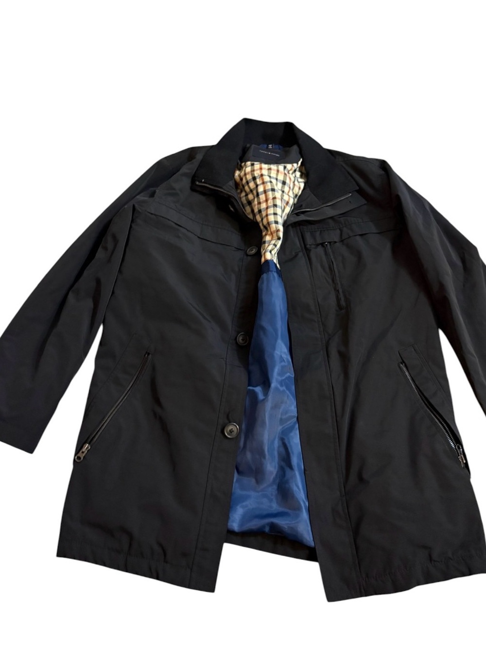 Tommy Hilfiger Black Trench Coat with Blue Lining